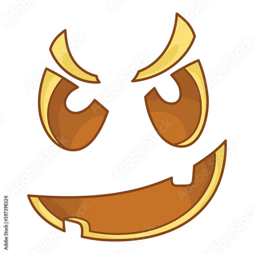 An evil unfriendly face for Jack the Lantern. Grimace. Funny facial expression. A fictional Halloween cartoon character. Simple flat element for holiday design. Isolated clipart on a white background.