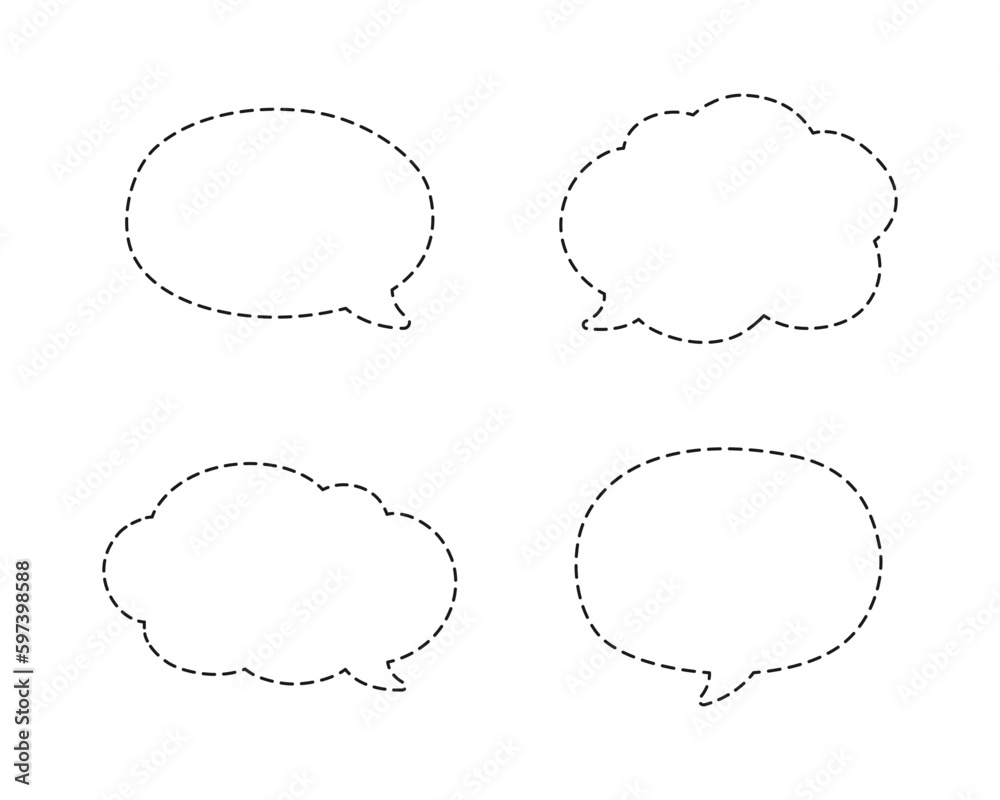 Fototapeta premium Geometric comic speech bubbles made of dotted dashed line set