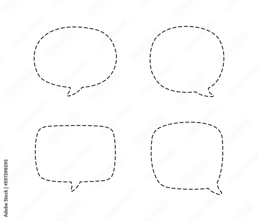 Geometric comic speech bubbles made of dotted dashed line set