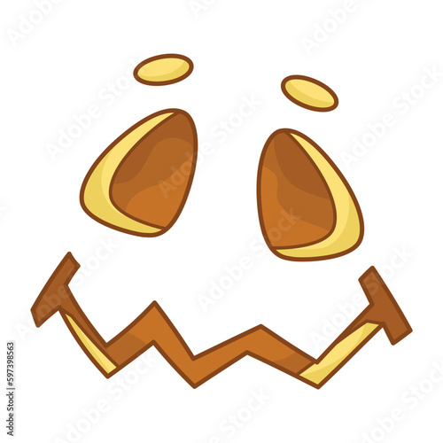 A confused face for Jack the Lantern. Grimace. Funny facial expression. A fictional Halloween cartoon character. Simple flat element for holiday design. Isolated clipart on a white background.
