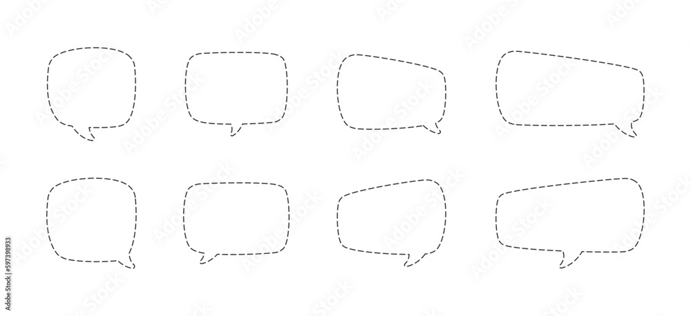 Geometric comic speech bubbles made of dotted dashed line set Geometric comic speech bubbles made of dotted dashed line set