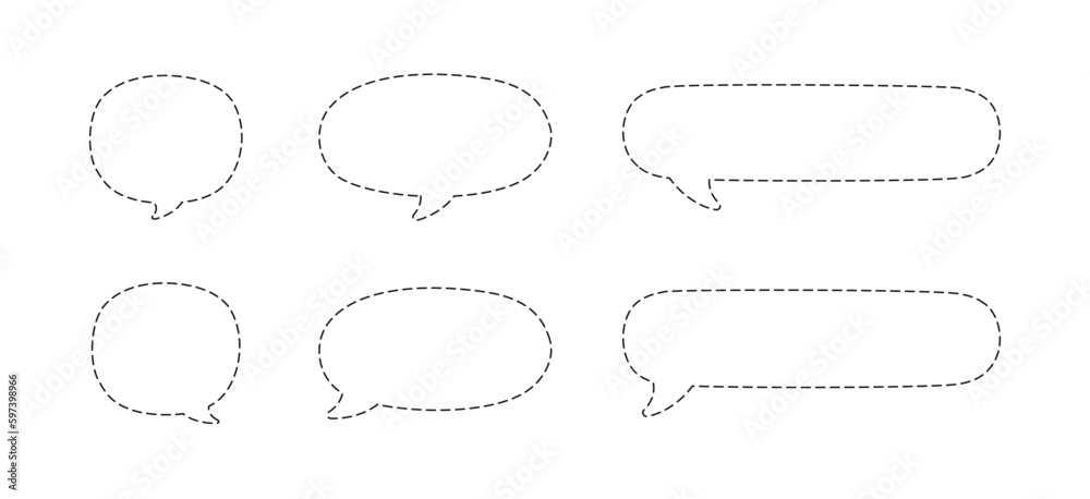 Geometric comic speech bubbles made of dotted dashed line set Geometric comic speech bubbles made of dotted dashed line set