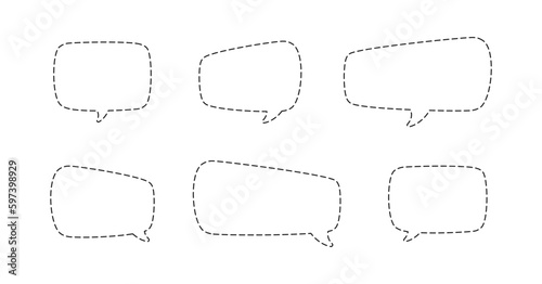 Geometric comic speech bubbles made of dotted dashed line set