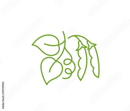 Pea plant icon. Flourish design element. Editable outline stroke.