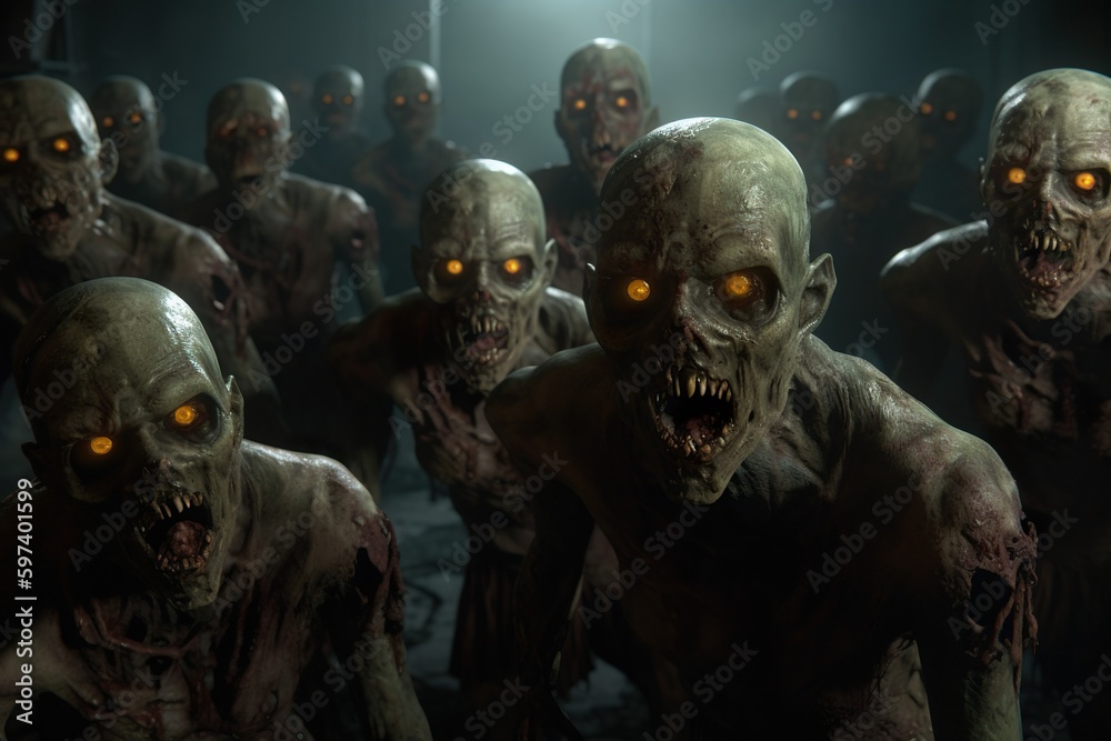 Ultra-Realistic Zombies with Glowing Eyes, No Skin, Mummy-Like, Halloween Film Quality Inspired Scare, Evil Creatures