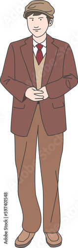 Front facing oriental detective wearing a hunting cap.