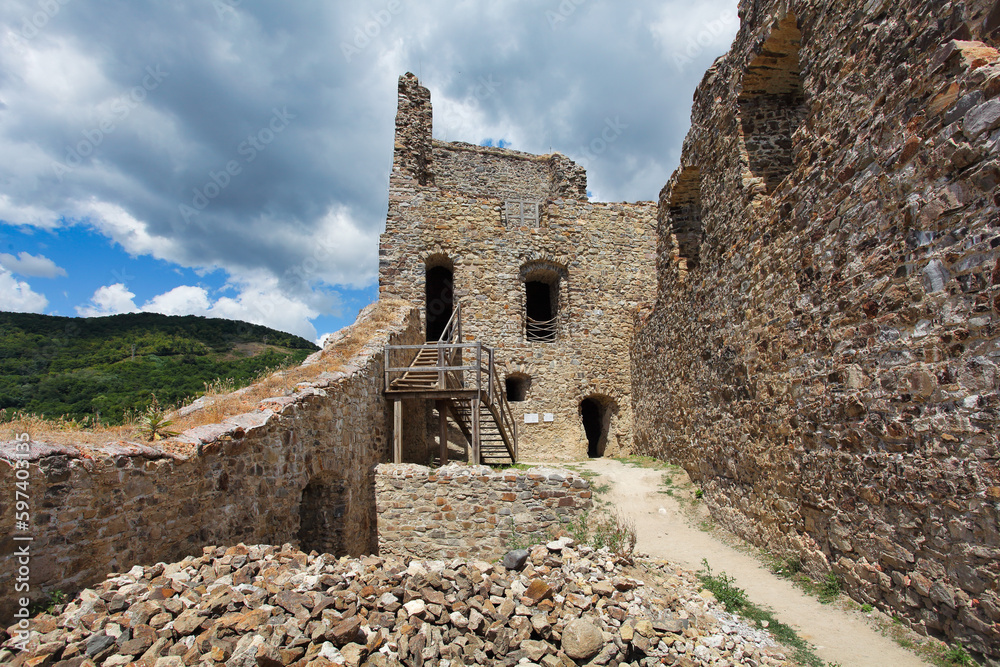 Ruin of castle Reviste near river Hron, Slovakia