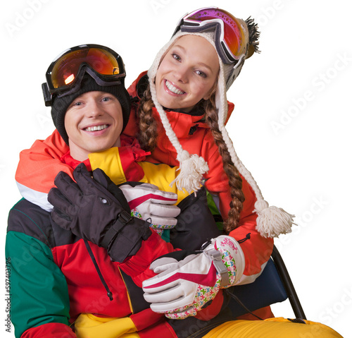 Male and female skiers together