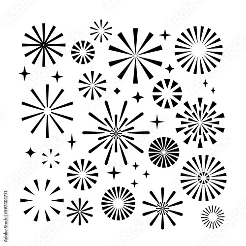 Fireworks abstract flat shapes silhouettes. Vector set