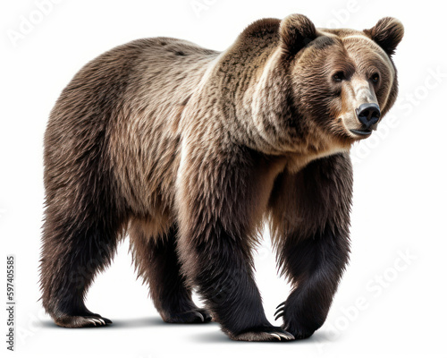 photo of grizzly bear isolated on white background. Generative AI photo