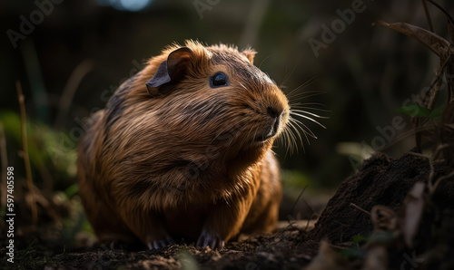 photo of guinea pig in its natural habitat. Generative AI