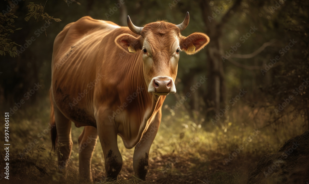 photo of Guernsey cow in its natural habitat. Generative AI