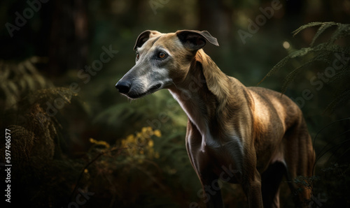 photo of Greyhound in its natural habitat. Generative AI