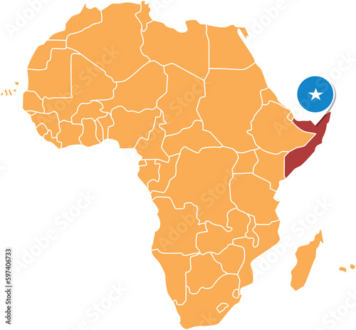 Somalia map in Africa, Somalia location and flags.