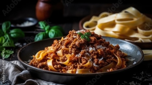Spaghetti bolognese with grounded beef and ketchup tomato sauce 