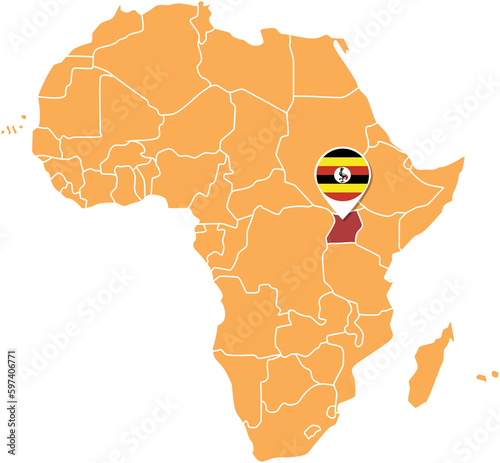 Uganda map in Africa, Uganda location and flags.