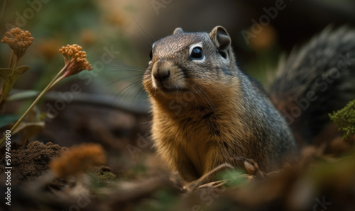 photo of ground squirrel in its natural habitat. Generative AI © Bartek