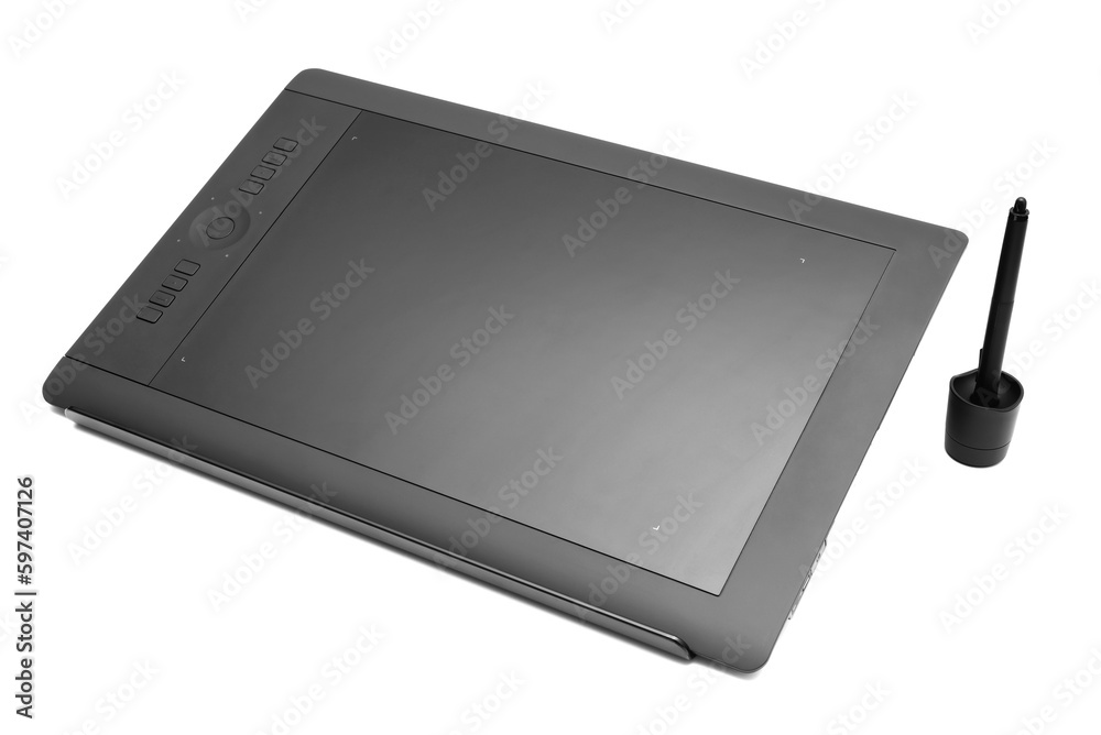 Fototapeta premium Graphic tablet with pen for illustrators and designers, isolated on white background