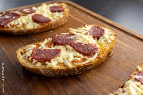 Pizza toast, cheese on toast. sandwich pizza. food concept
