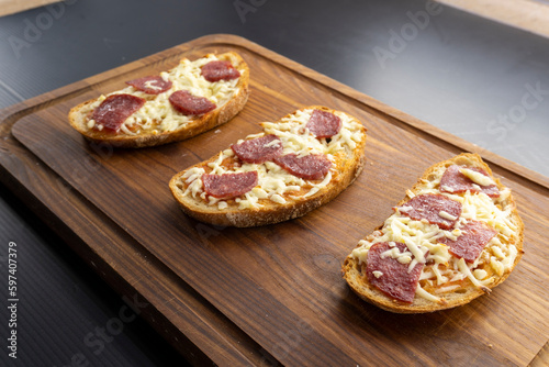 Pizza toast, cheese on toast. sandwich pizza. food concept