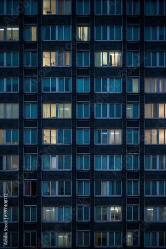 Night city luminous. windows Generative AI