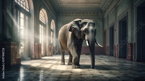 Elephant in the room. Big elephant stands in the empty room. Problem ignoring concept. Ignore the obvious. Generative AI