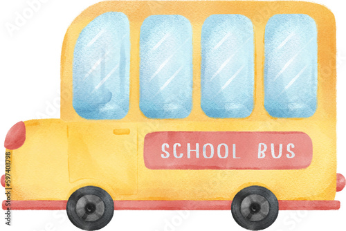 cute watercolor yellow school bus back to school hand painting illustration