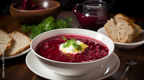 Borscht, beetroot ukrainian soup. Generative AI image