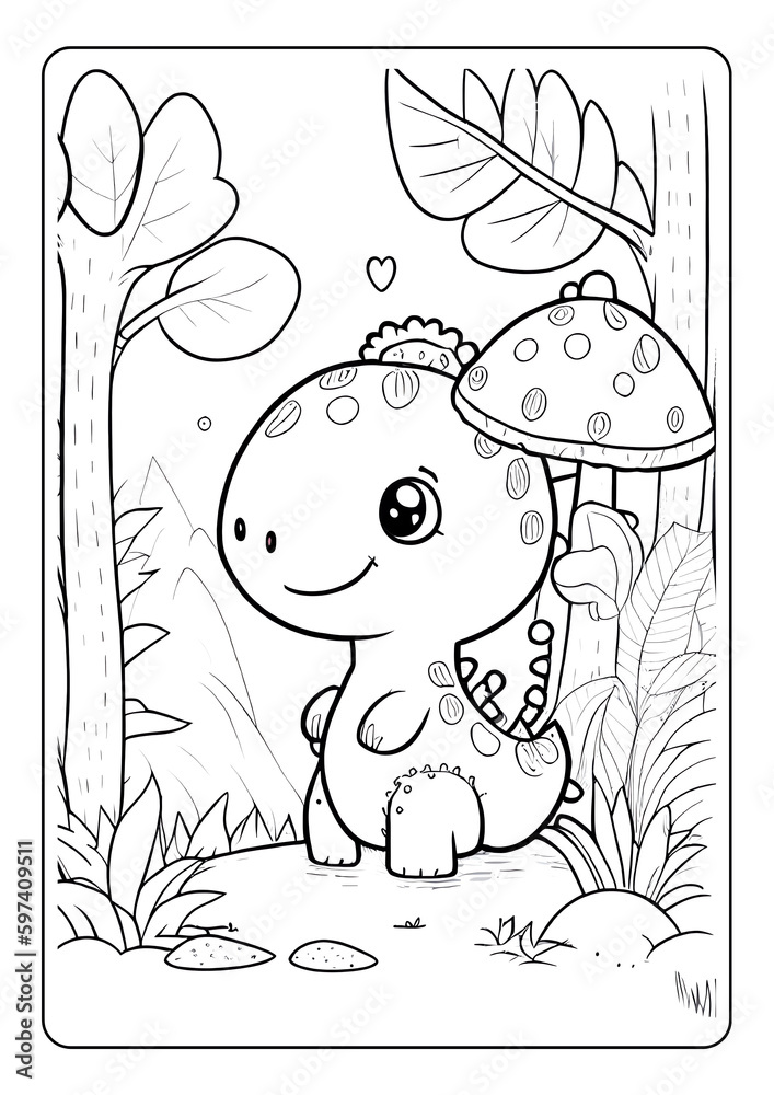 Fototapeta premium dinosaur coloring page book for children girl kids with cute t rex brontosaurus cartoon vector illustration printable theme