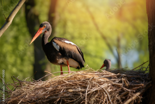 black stork nest. generative AI
