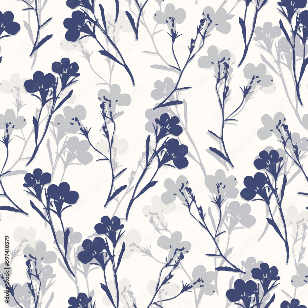 seamless classic doodle blue flowers pattern background for fashion fabric