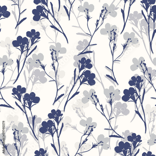 Obraz na płótnie seamless classic doodle blue flowers pattern background for fashion fabric w salonie