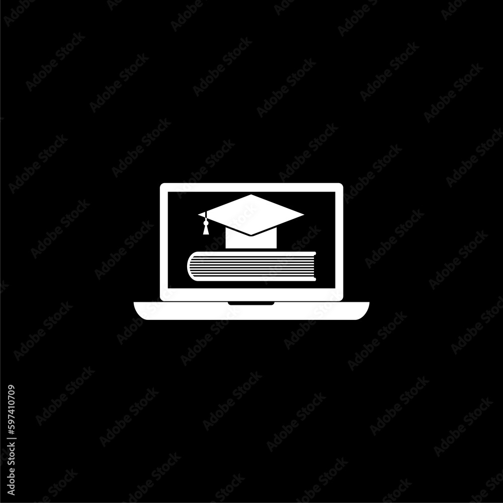 Online learning or e-learning concept icon isolated on black background. Online learning or e-learning concept icon isolated on black background.