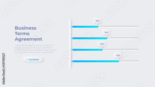 Horizontal bar graph. Light neumorphic infographic design template for business presentation