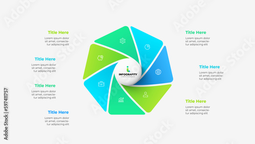 Heptagon divided into 7 parts with central circle. Design concept of seven steps or parts of business cycle. Infographic design template