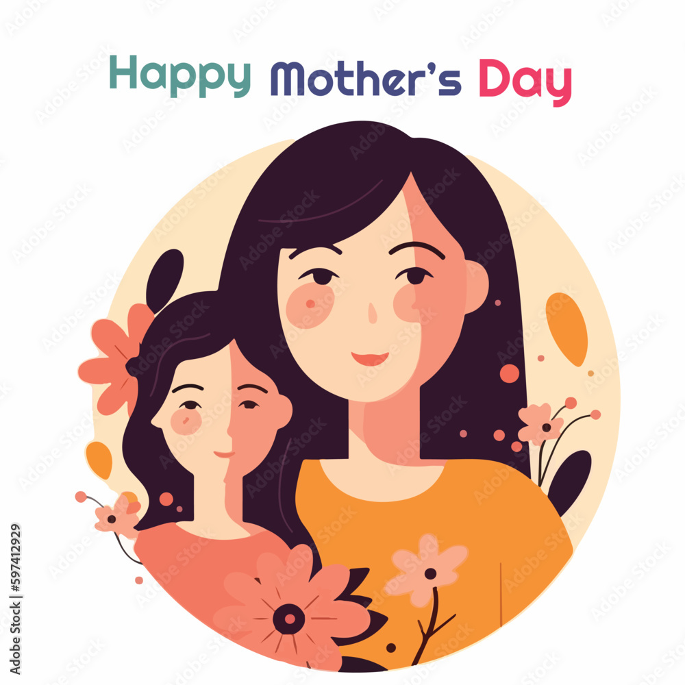 vector mother and his girl with flower and pink background isolated on white. happy mother's day celebrate. best for card, greeting, banner, and more