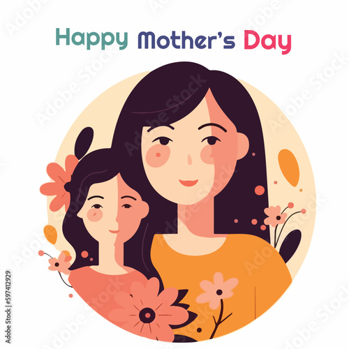 vector mother and his girl with flower and pink background isolated on white. happy mother's day celebrate. best for card, greeting, banner, and more
