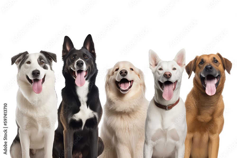 group of dogs stick out tongue