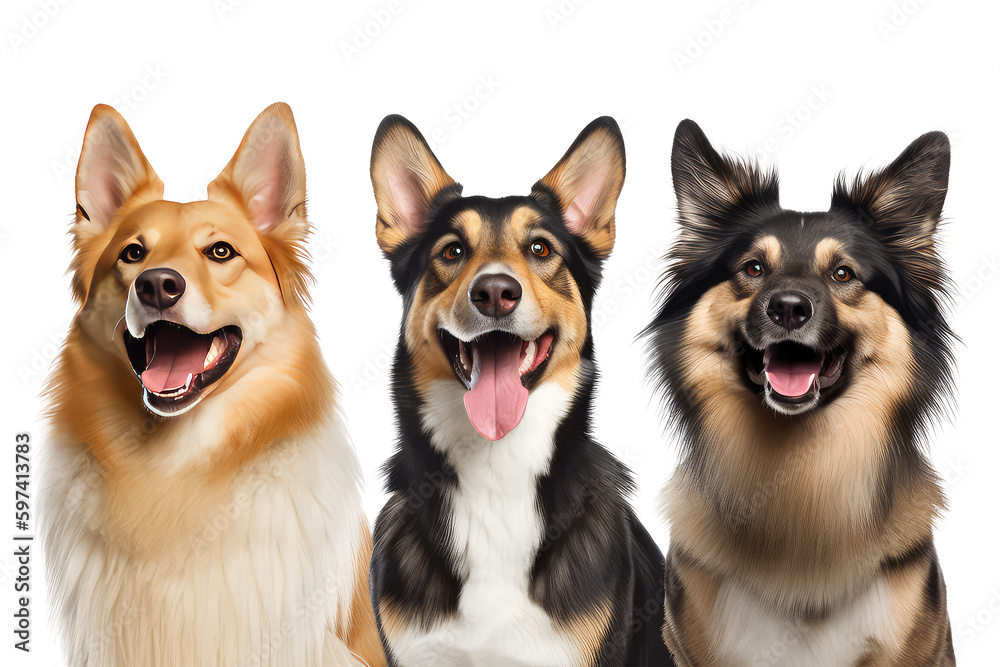 group of border collie dogs isolated on white background