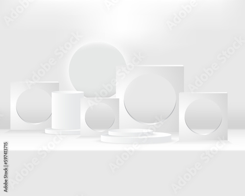 vector 3d Abstract white podium display on white background 