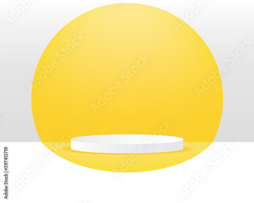 vector 3d Abstract white podium display on top of the yellow circles in white background 