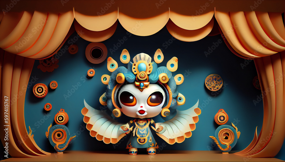 Chibi style 3D cute Chinese traditional Peking Opera. Generative art ...