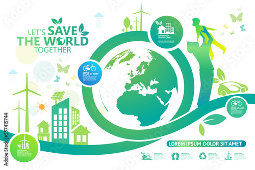 Ecology.Green cities help the world with eco-friendly concept ideas.vector illustration