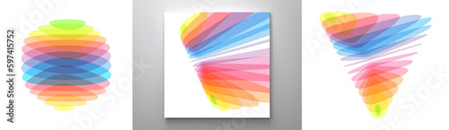 Set of various overlapping elements. Sphere. Abstract geometric design. 3d vector illustration for banner, placard, poster or flyer.