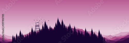 forest silhouette outdoor rocky mountain view nature panorama vector illustration good for wallpaper, background, backdrop, banner, and design template