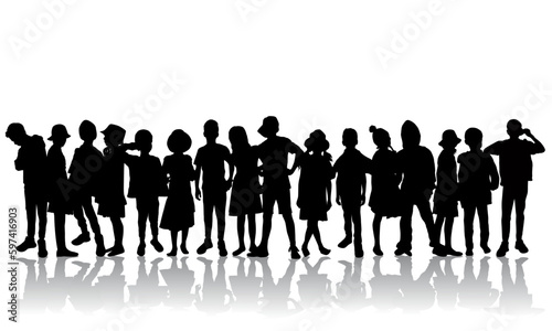 Group of children standing silhouettes concept vector illustration