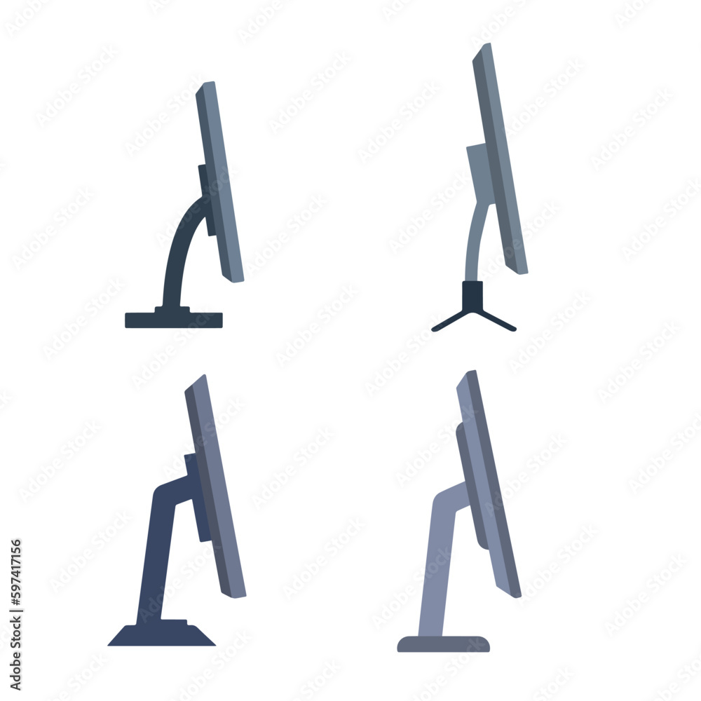 Flat monitor. Modern PC screen. Side view. Illustration isolated on white background Flat monitor. Modern PC screen. Side view. Illustration isolated on white background
