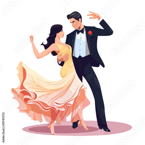 Social dances standard and Latin American. School of dance.  cartoon vector illustration. label, sticker, t-shirt printing