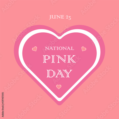 June 23 is National Pink Day.
A day against bullying.
Pink design, with heart, and text.
Template for postcards, posters, banners for the holiday.
Vector illustration eps 10.