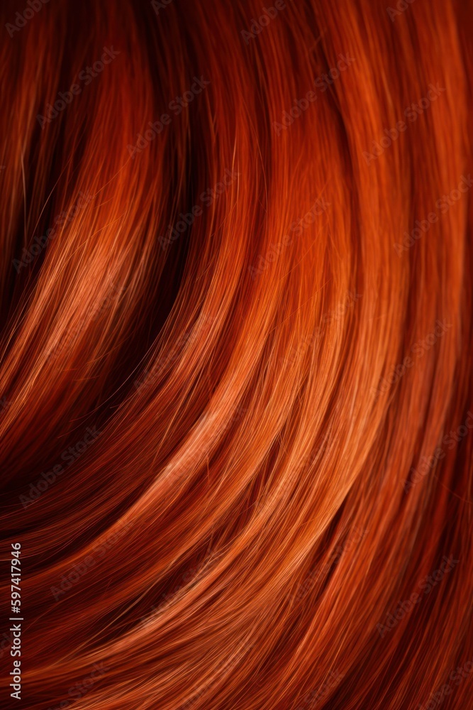 A closeup view of a bunch of shiny straight red hair in a wavy curved style. Generative AI A closeup view of a bunch of shiny straight red hair in a wavy curved style. Generative AI